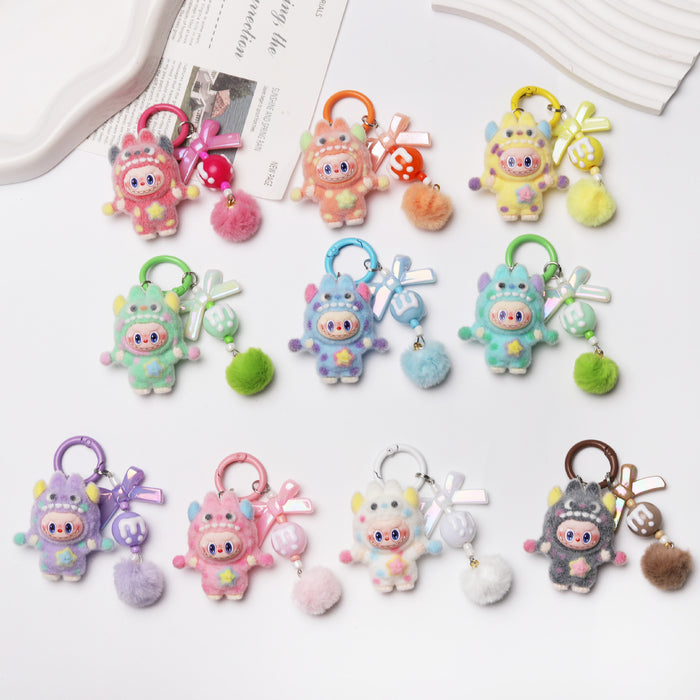 Wholesale Cute flocked polka dot doll keychain