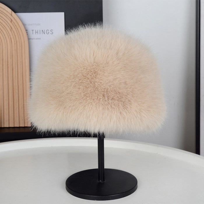 Wholesale New fur imitation fox fur flat top hat with thickened fur for warmth and ear protection round top