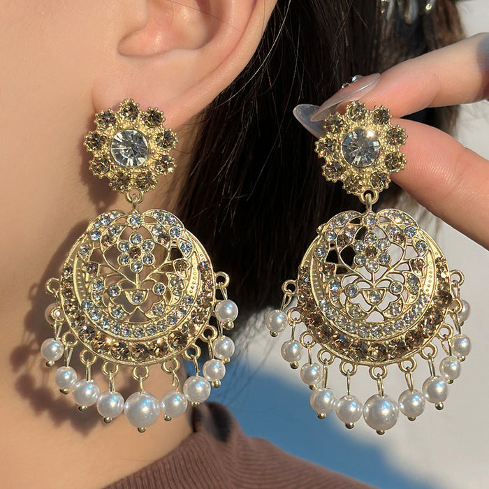 Wholesale Alloy Diamond Pearl Round Earrings JDC-ES-SM011