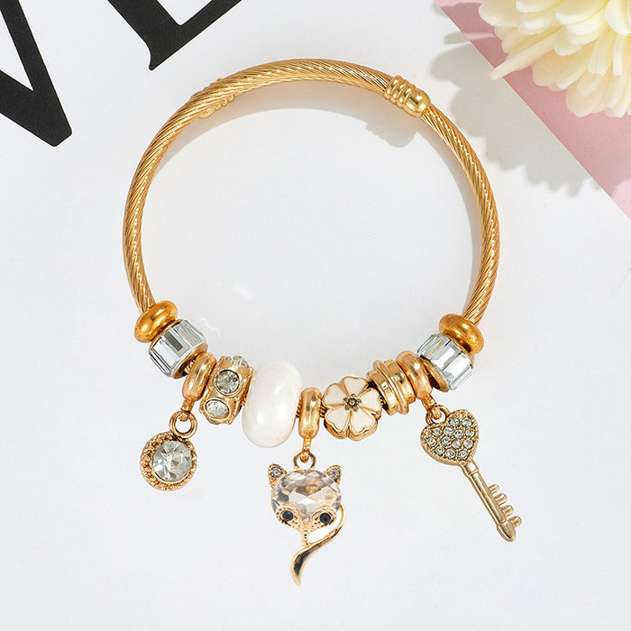 Wholesale Stainless Steel Rhinestone Butterfly Swan Beaded Bracelet MOQ≥2