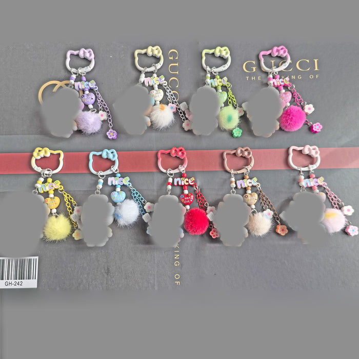 Wholesale Dopamine Style Cute Cat Ear Flocked Phone Charm Bag Keychain Pendant DIY Accessory