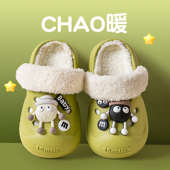 Wholesale Children' s cotton slippers winter  boys and girls home warm cotton shoes medium and big children cartoon outer wear plush shoes