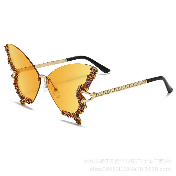 Wholesale Advanced sunglasses butterfly shaped diamond studded frameless fashion sunglasses