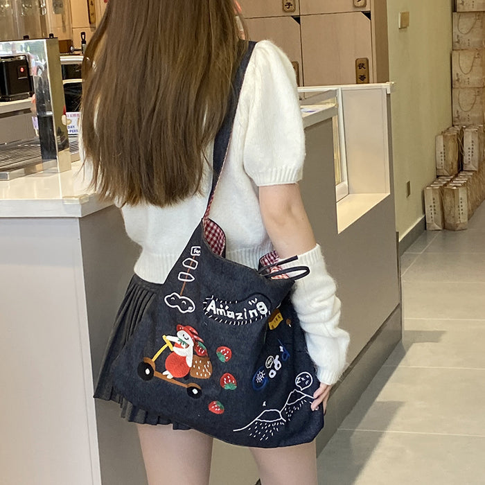Wholesale Cowboy shoulder bag, fashionable and versatile embroidered commuter bag, crossbody tote bag