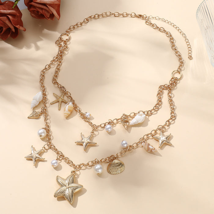 Wholesale Shell and Conch Pendant Necklace, Starfish Imitation Pearl Beaded Jewelry for Women