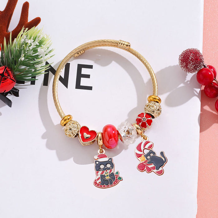 Wholesale Christmas Black Cat Pendant Stainless Steel Bracelet Women Fashion Accessory MOQ≥2