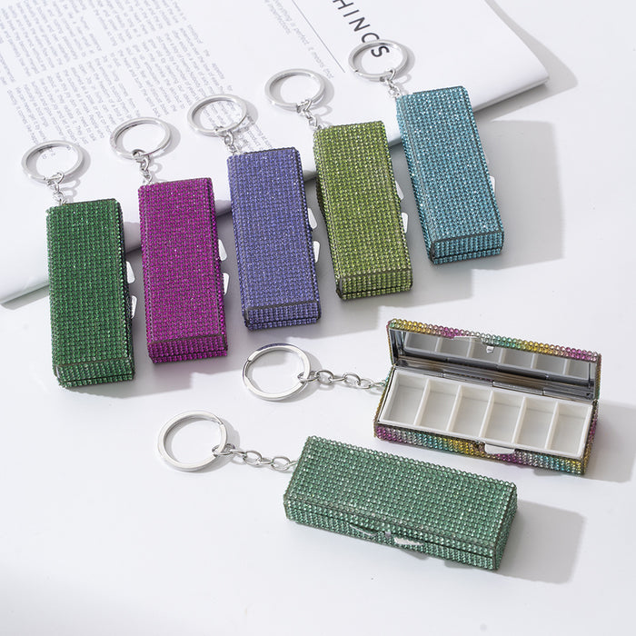 Wholesale Diamond-enhanced Aluminum Alloy Medicine Jar Storage Box Keychain JDC-KC-ZY039