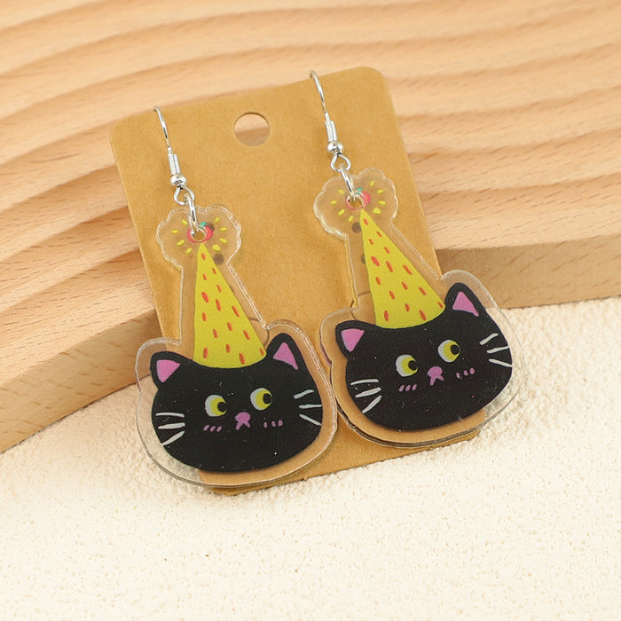 Wholesale Cute Cartoon Bread Cake Big Eyes Fruit Apple Kitten Birthday Ladies Acrylic Earrings