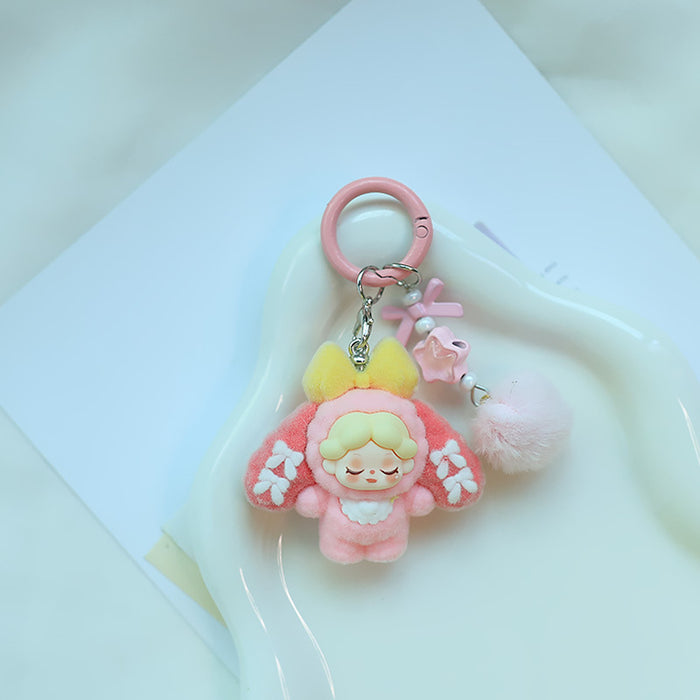 Wholesale Bowknot Flocking Big Ear Cartoon Keychain Schoolbag Pendant