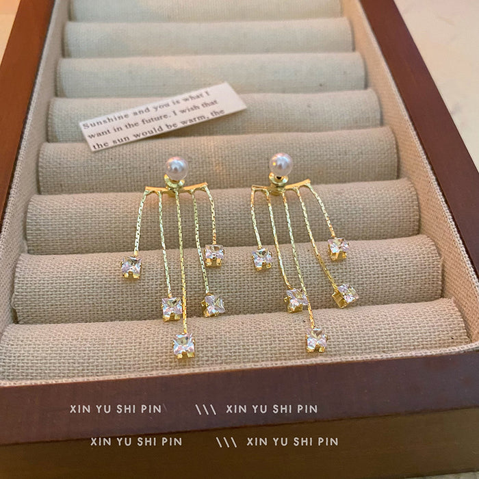 Wholesale Airflow Su Crystal Zircon Earrings, detachable with silver needles, temperament chain, long earrings