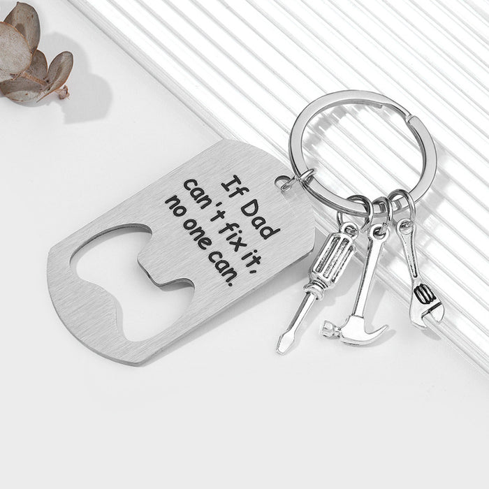 Wholesale Stainless steel bottle opener keychain engraved pendant Father's Day metal keyring