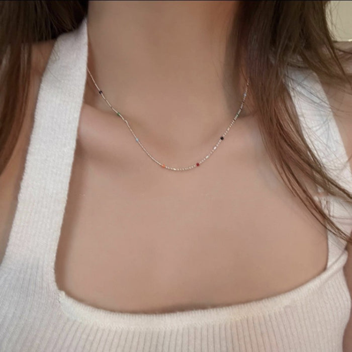 Wholesale Colorful stacked bead necklace, light luxury necklace, niche design, collarbone chain, necklace