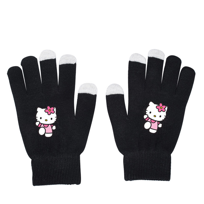 Wholesale Cat Pure Color Black Knitted Wool Gloves