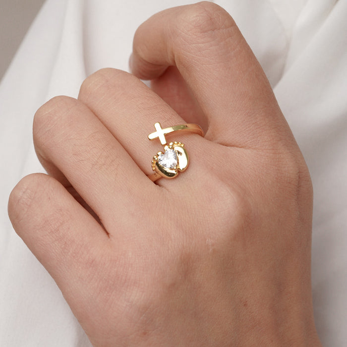 Wholesale Trendy Cross Footprint Ring - White Gold Copper Open Adjustable Ring