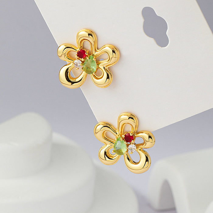 Wholesale Light luxury hollowed out flower earrings, new zircon earrings, high-end niche design