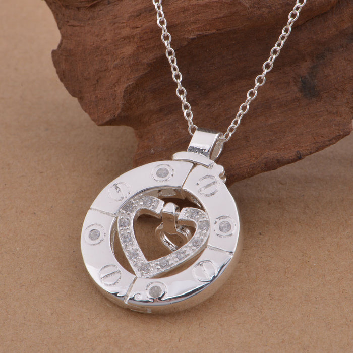 Wholesale Heart-shaped element,  circular hollowed-out titanium steel clavicle necklace
