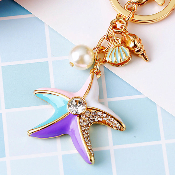 Wholesale Pearl Shell Sea Star Car Keychain Pendant Metal Keychain Gift