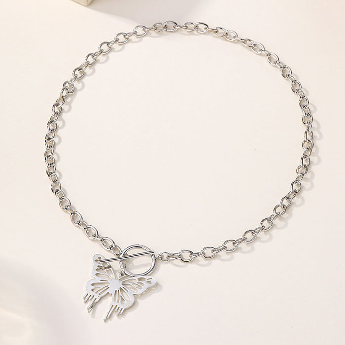 Wholesale Exaggerated Butterfly Pendant Personalized Alloy Thick Chain Necklace