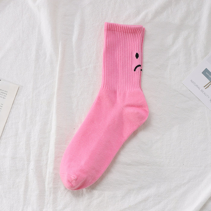 Wholesale Smiling face socks Solid color women's socks Middle tube socks Women's calf socks Cotton socks