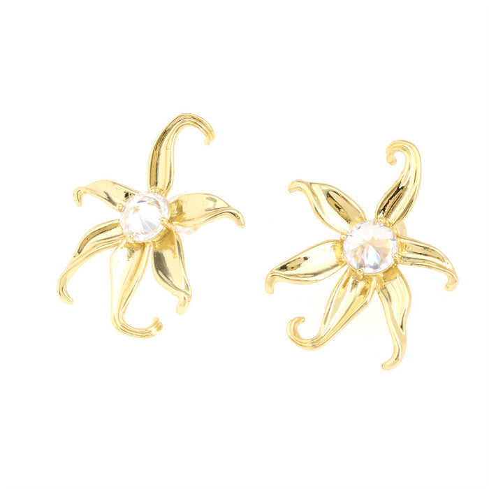 Wholesale Earrings Individual Irregular Gold Flowers Set with Zirconium JDC-ES-PREMTIANY001