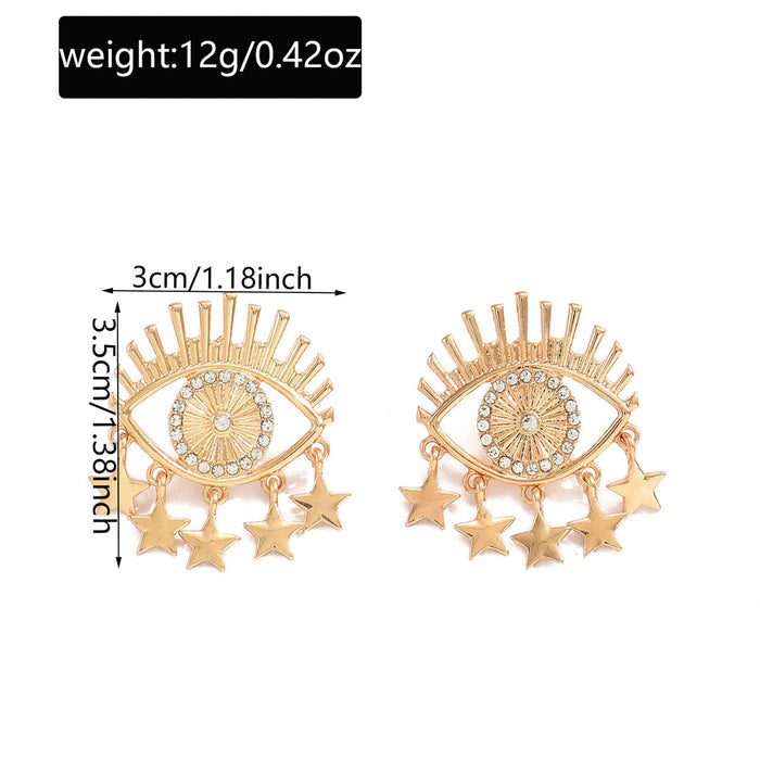 Wholesale Jewelry Cut Out Metal Devil's Eye Earrings Versatile Design Diamond Tassel Star Earrings