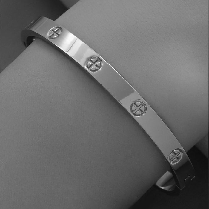 Wholesale Titanium Steel Rhinestone Clover Bangle Bracelet Set Gold And Silver Fashion Jewelry