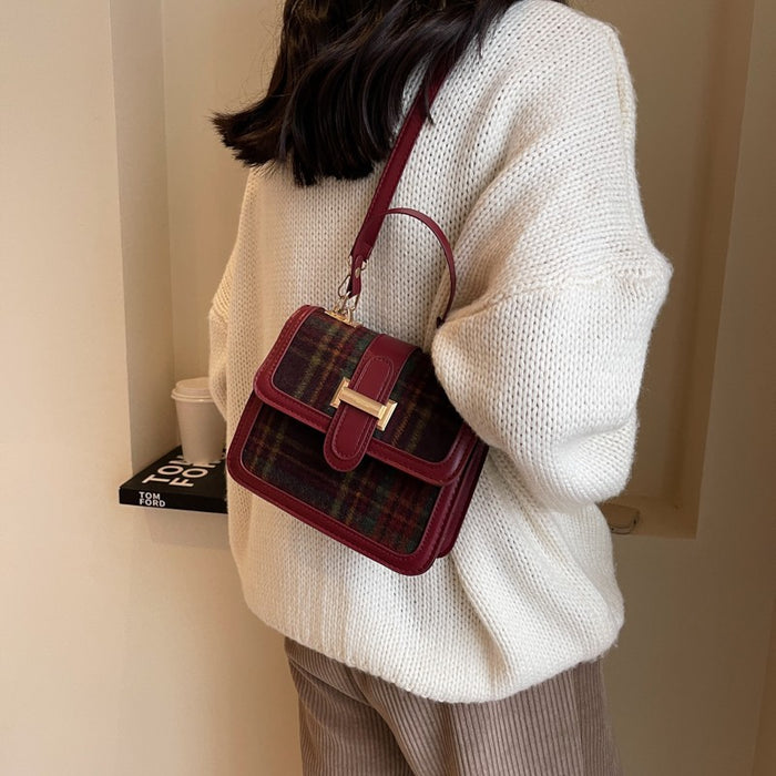 Wholesale Checkered bag retro hand-held small square bag versatile shoulder bag crossbody bag