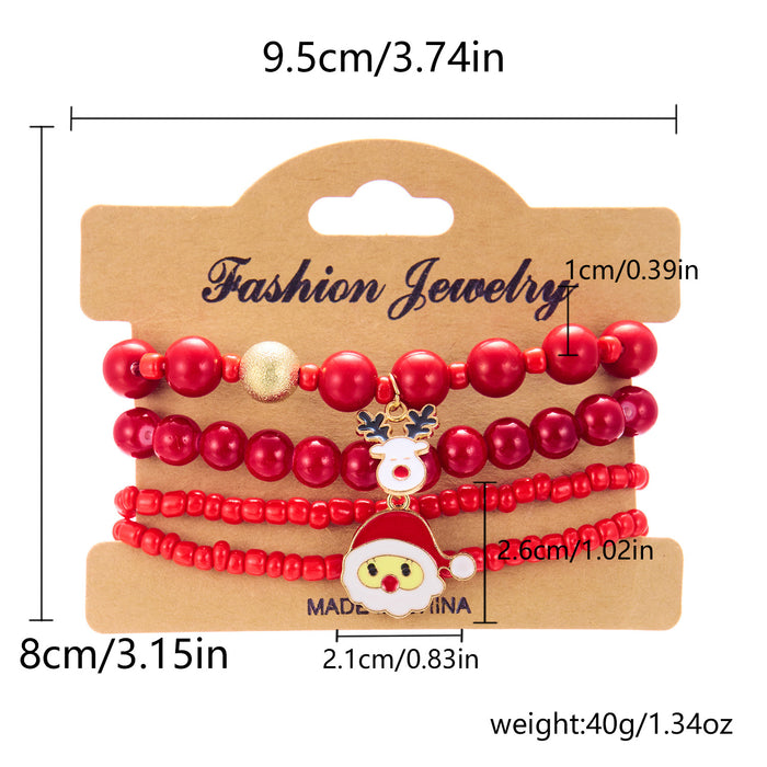 Wholesale Christmas Day Festival Color Acrylic Diamond Snowflake Bell Elastic Beaded Bracelet Christmas suit
