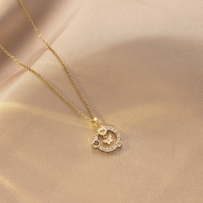 Wholesale Necklace, butterfly tassel, niche, simple, fashionable temperament, titanium steel lock chain