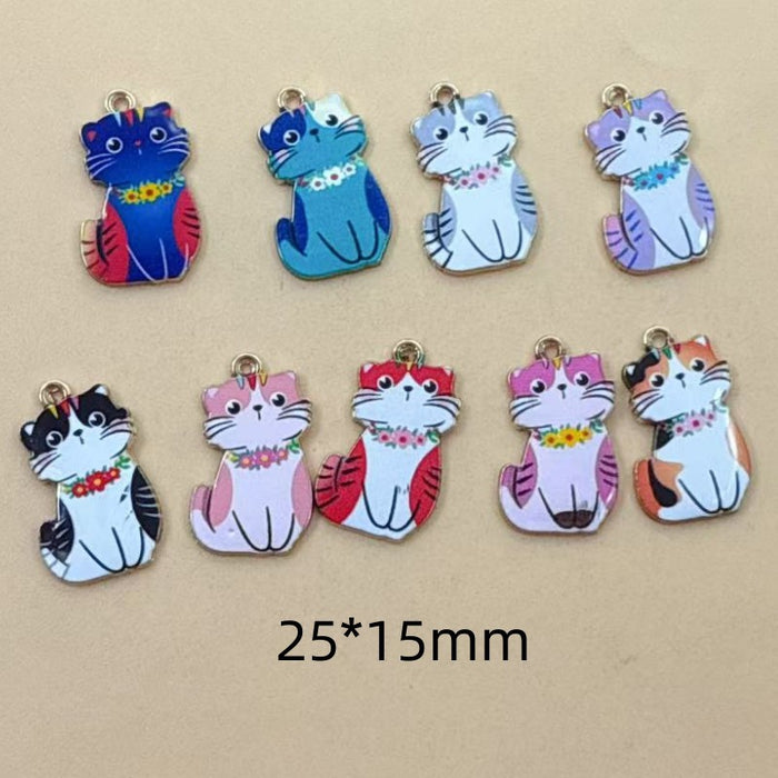 Wholesale 10pcs Cartoon DIY Alloy Printed cat Earrings,  Necklace,  Bracelet,  Keychain Pendant