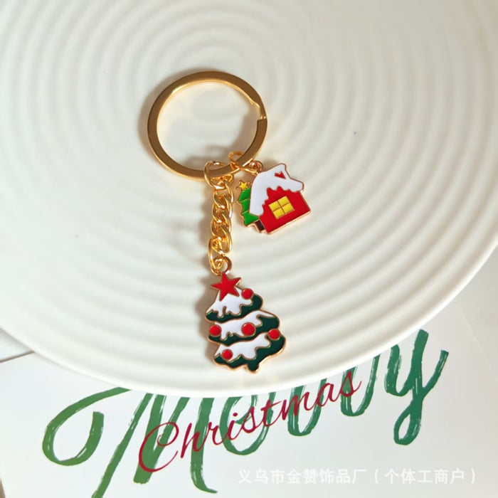 Wholesale Christmas keychain cartoon metal ornaments Christmas tree elk snowman cute creative bag pendant gift