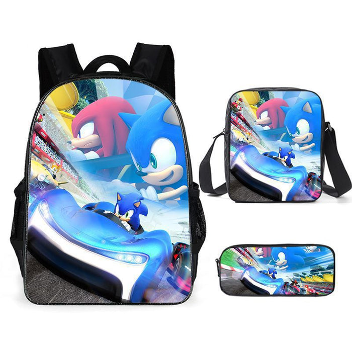 Wholesale SONIC Primary School Student Backpack Three-piece Set Anime Cartoon Backpack Shoulder Bag Pencil Case JDC-BP-Shangl006