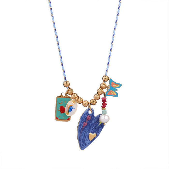 Wholesale Zircon Cross Necklace Natural Stone Neck Chain Stainless Steel Heart Necklace