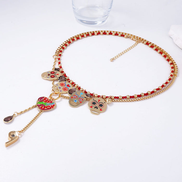 Wholesale 2Piece/Set with Colorful Metal Skull Pendant Necklace Creative  for Women