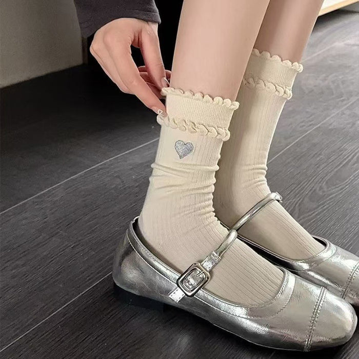 Wholesale Bubble mouth double-layer lace contrasting socks solid color stacking socks anti odor and sweat absorbing