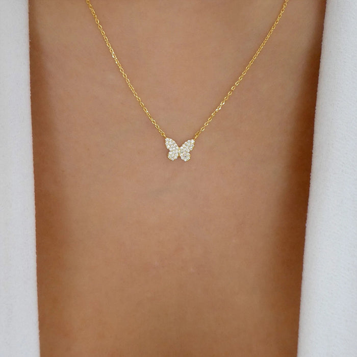 Wholesale Simple and fashionable versatile full diamond butterfly necklace collarbone chain