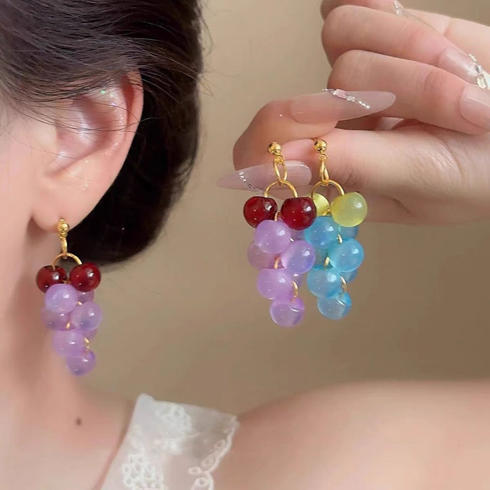 Wholesale Clear Grape Fruit Earrings Plastic Resin Red Fashion Accessory