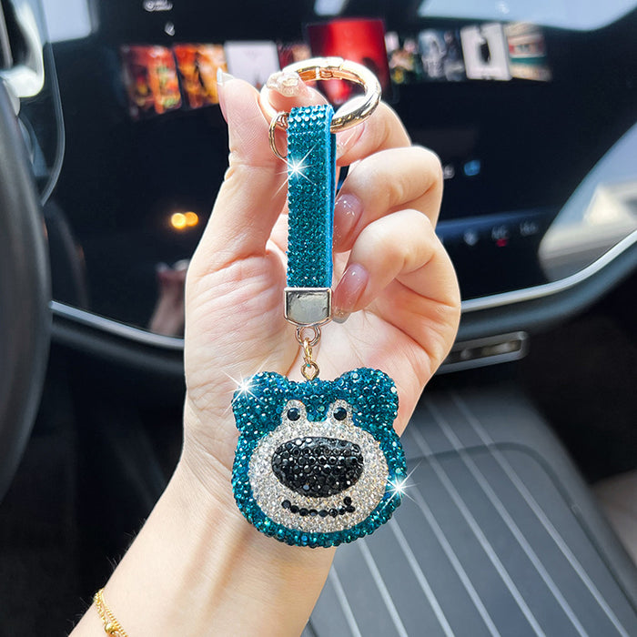 Wholesale Diamond-studded cartoon keychain,  stylish sparkling bear head car pendant,  exquisite bag charm