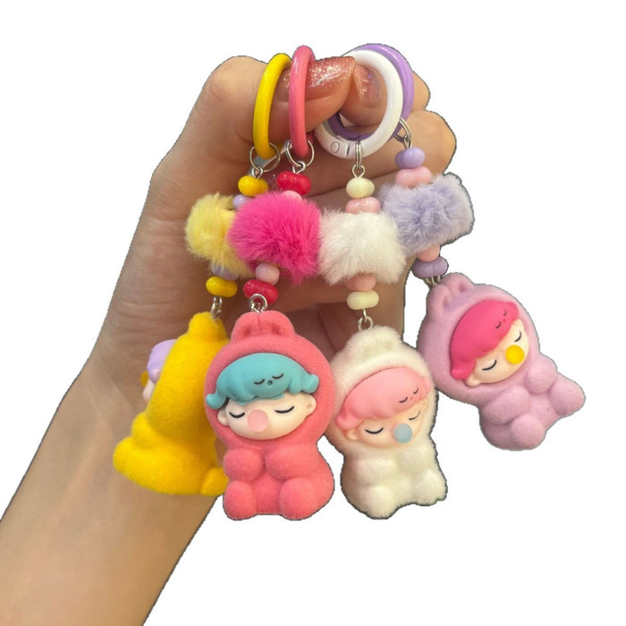 Wholesale Cartoon cat flocking keychain cute grain accessories doll bag car small pendant