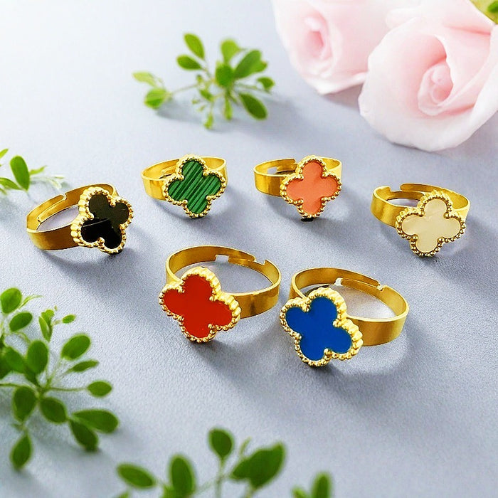 Wholesale Titanium steel clover ring plated with genuine gold