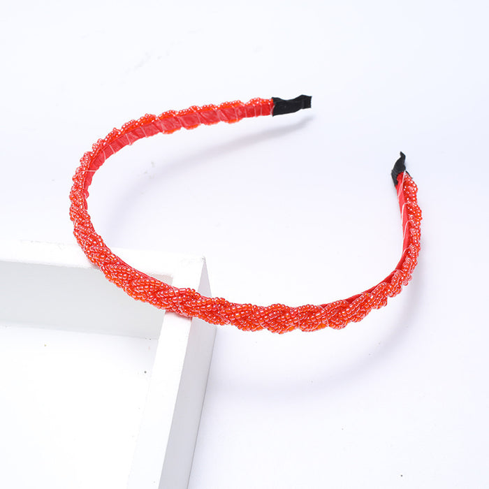 Wholesale Beaded twisted braid headband with millet beads crystal hairpin handmade beaded crystal hair accessories