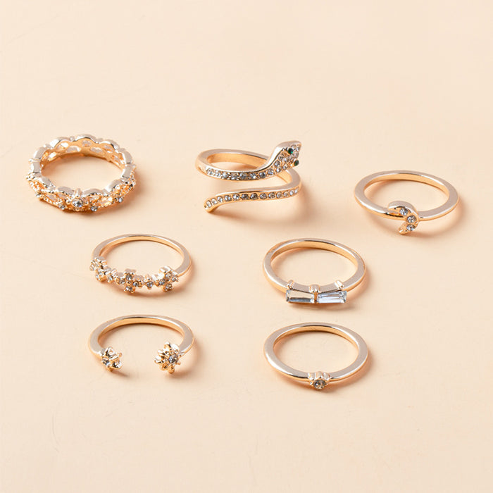 Wholesale 7-piece combination set of rings, star, moon, gemstone, snake shaped ring set