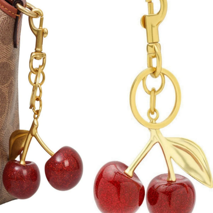 Wholesale Red Cherry Bag Charm Keychain Plastic Resin Electroplating Car Key Accessory