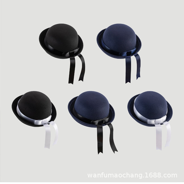 Wholesale Uniform hat, small round hat, versatile round woolen hat, ribbon hat