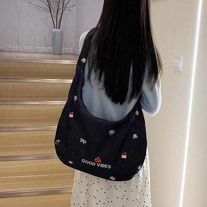 Wholesale Cowboy crossbody bag versatile embroidered single shoulder tote bag simple canvas bag