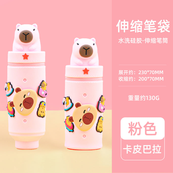 Wholesale Trendy Cartoon Hole Pencil Case Silicone Student Stationery minimum quantity：10