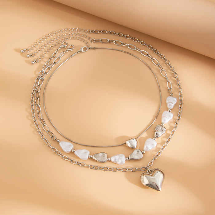 Wholesale Jewelry layering imitation pearl heart pendant tassel necklace bead necklace necklace necklaces