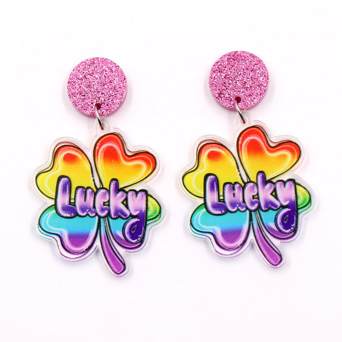 Wholesale Earrings Acrylic Patrick's Day Lucky Clover Gradient JDC-ES-XYan019