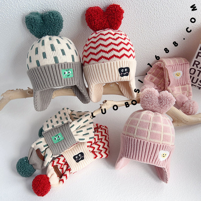 Wholesale Baby Hat Winter Baby Ear Protection Hat Children' s f One-piece Two-piece Hat Boys and Girls Wool Knitted Hat