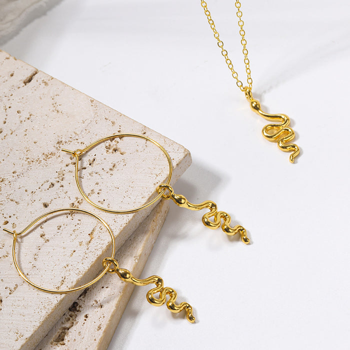 Wholesale Golden snake necklace, exaggerated circle earrings set, niche pendant jewelry
